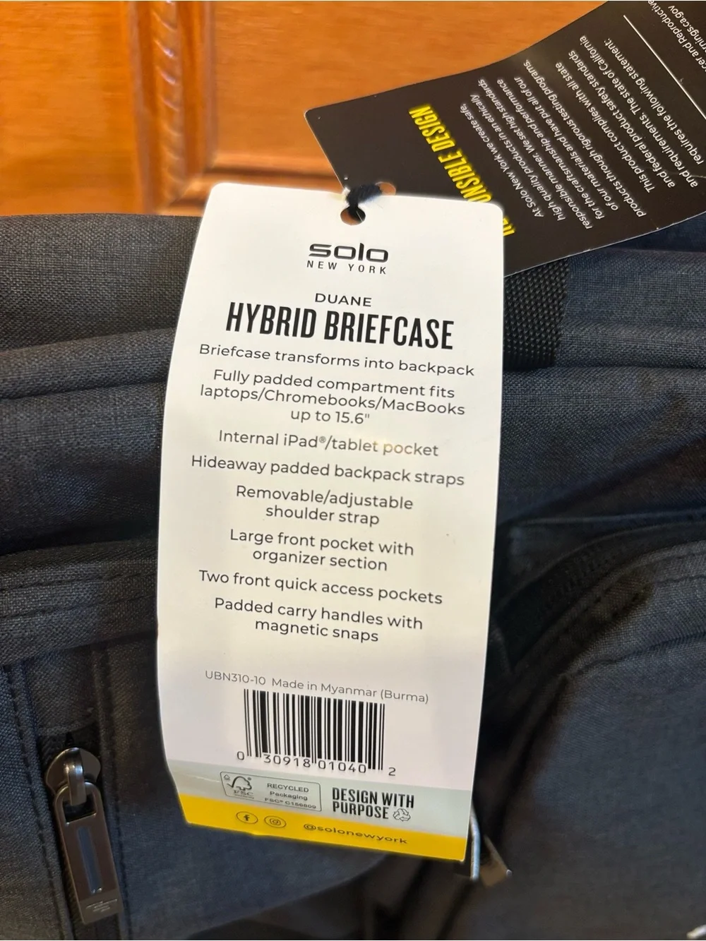 Solo New York Duane Hybrid Briefcase Backpack NWT Gray Laptop Bag Convertible